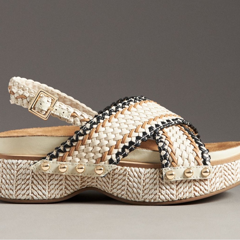 Kelsi Dagger Cream and Black Woven Sandals